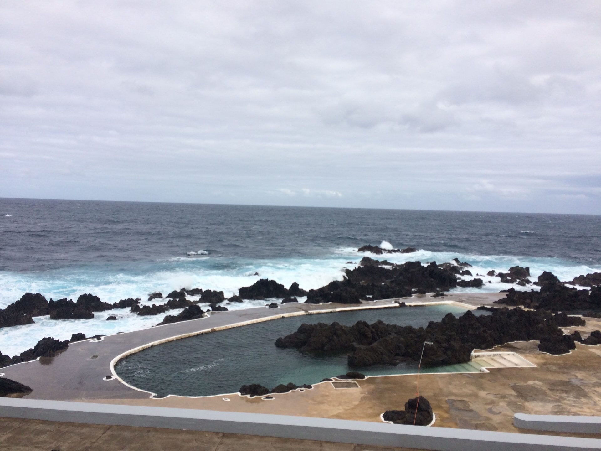 Overview of the natural lava swimming pools at Porto Moniz, Madeira