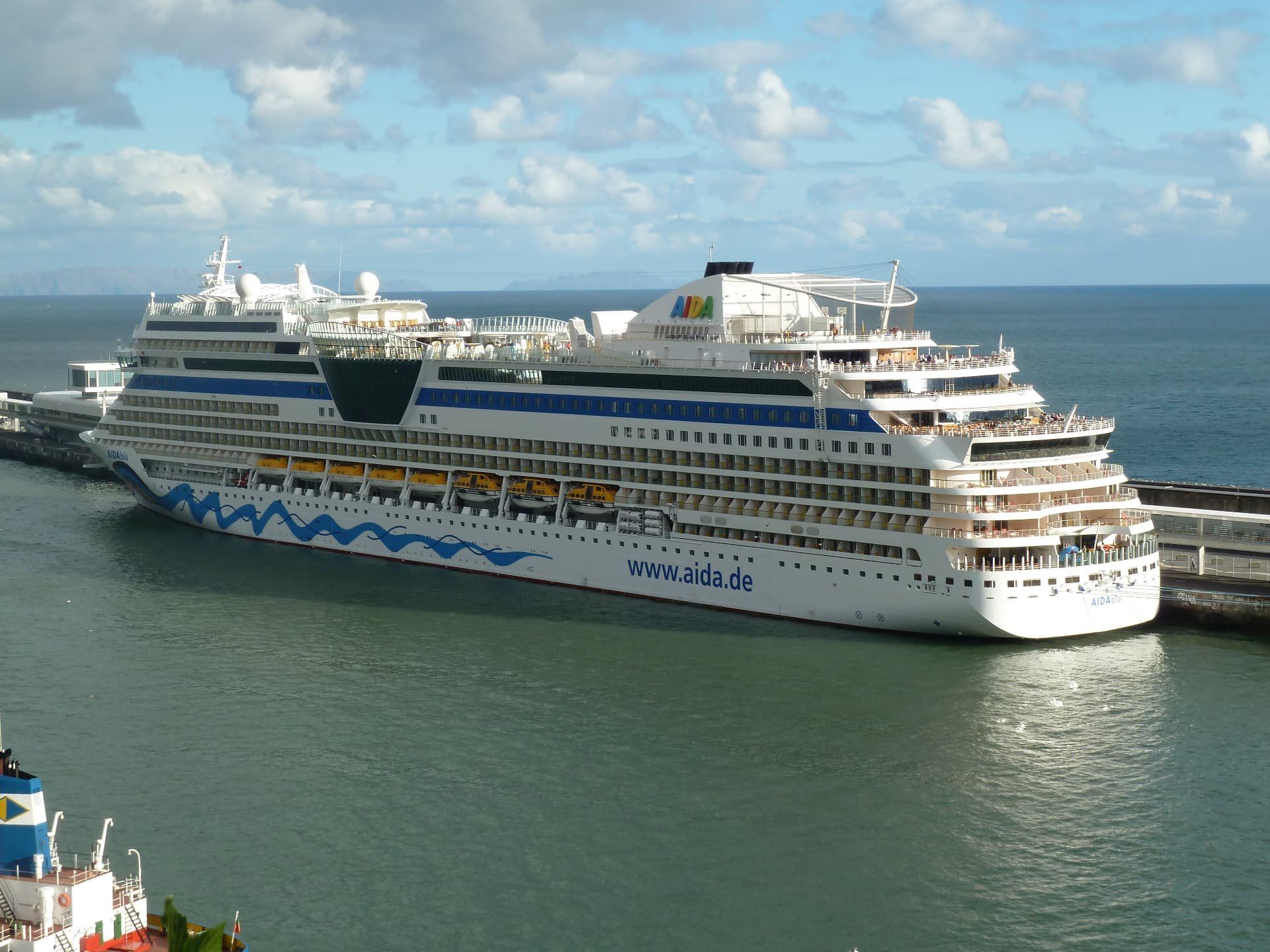 AIDA cruise ship docked in Funchal harbour.