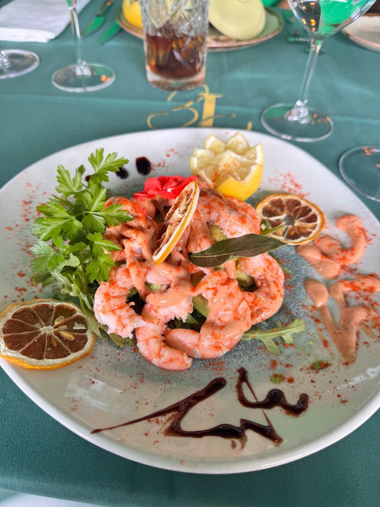 Prawn cocktail with avocado, cocktail sauce and lemon at 3 L's Restaurant in Funchal