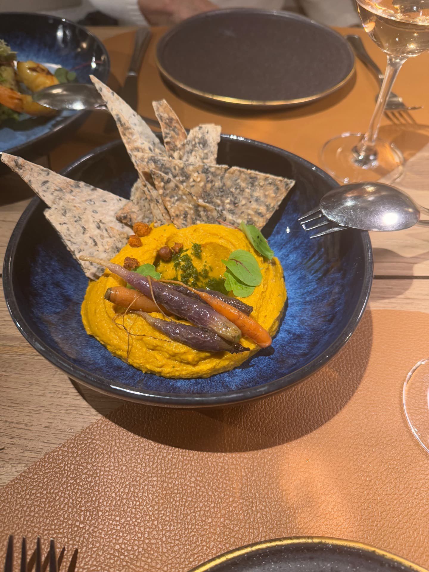 Carrot hummus with heirloom carrots and seeded crackers at Horta restaurant, Funchal, Madeira