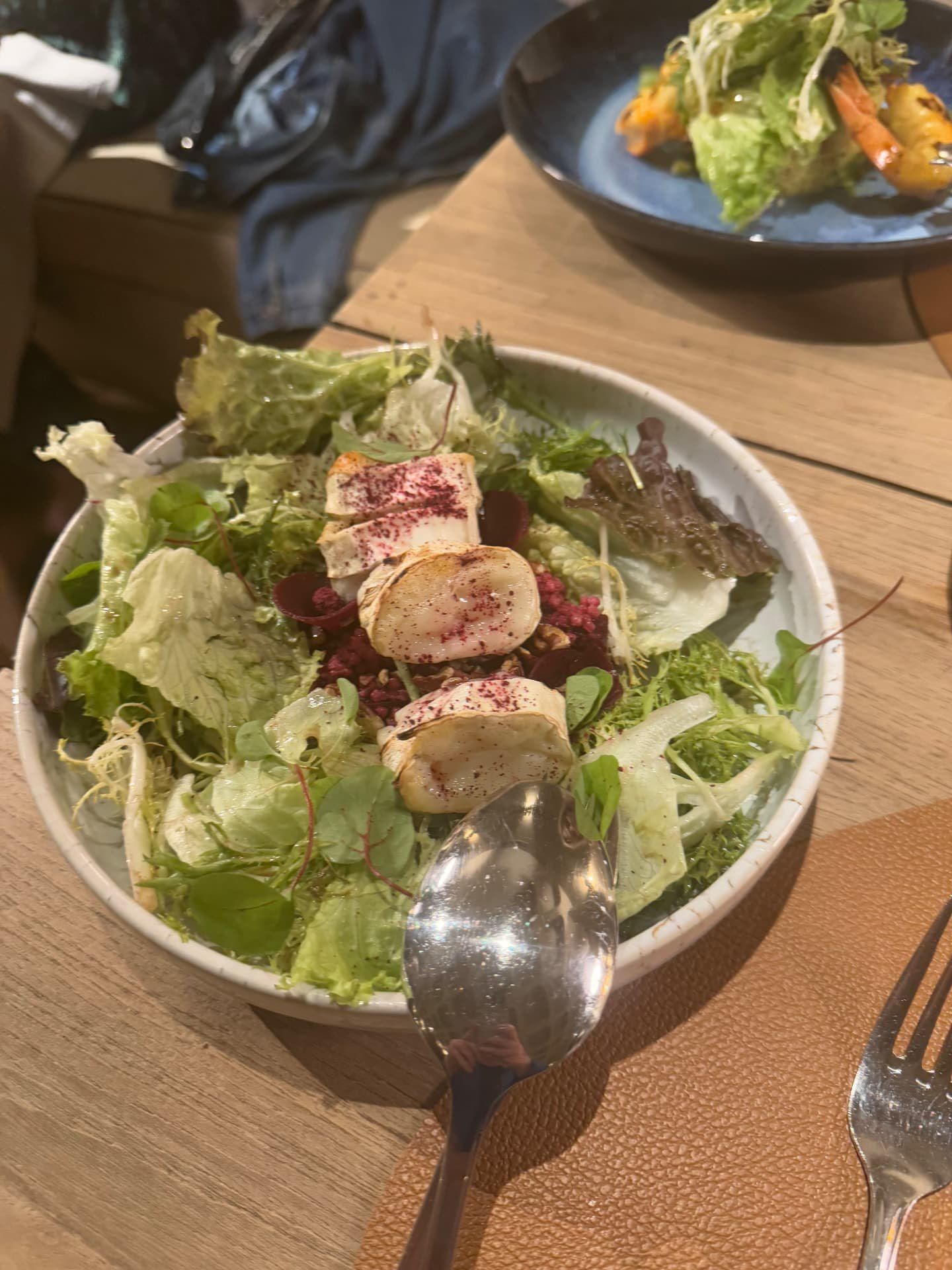 Goat cheese and beetroot salad with walnuts and mixed leaves at Horta restaurant, Funchal, Madeira