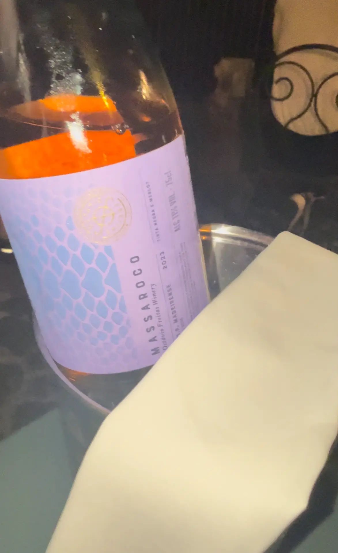 Bottle of Massaroco 2023, a Tinta Negra and Merlot blend from Octávio Freitas Winery, served at Razão, Calheta