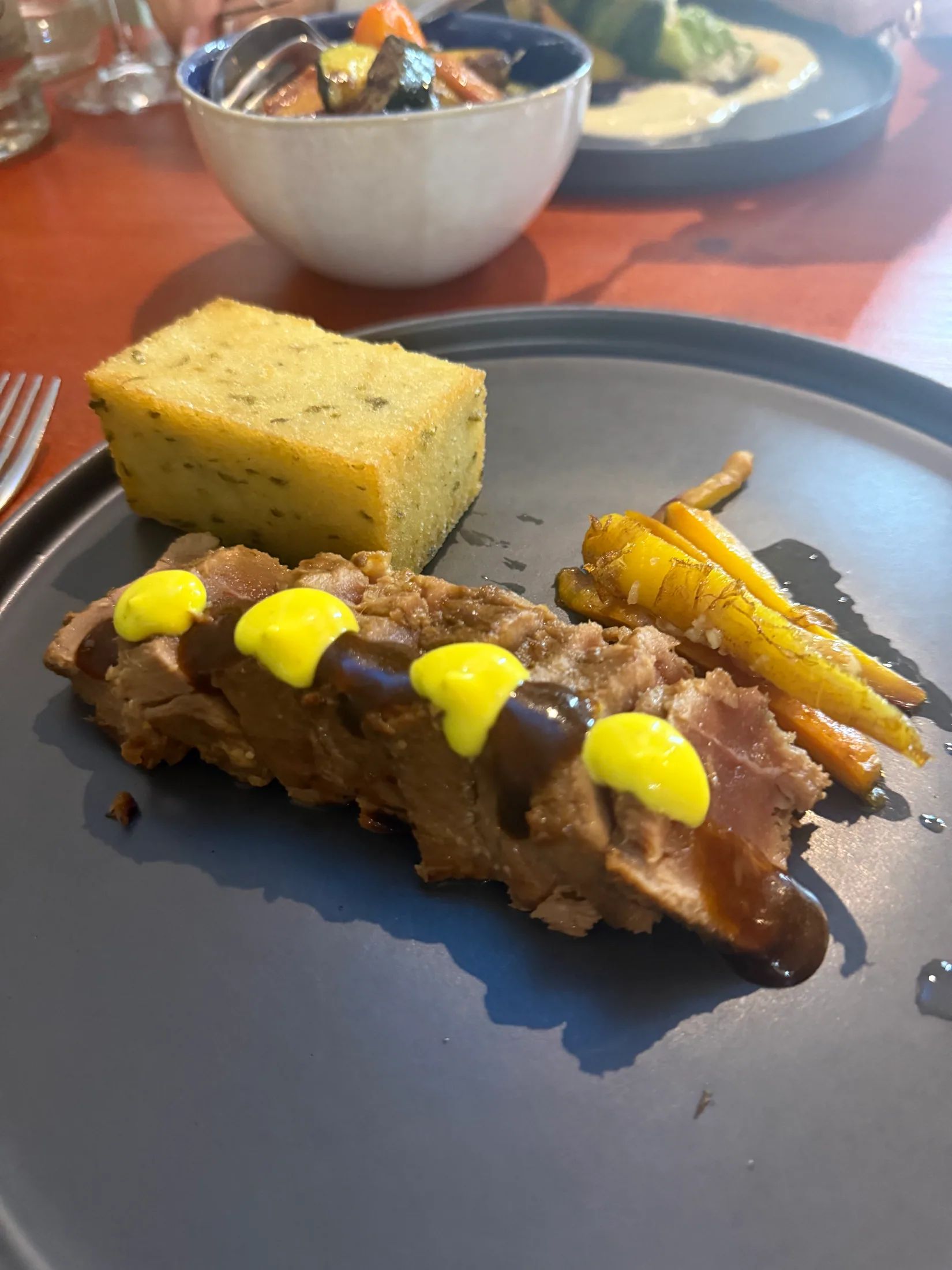 Braised tuna - Fried corn-meal - Carrot