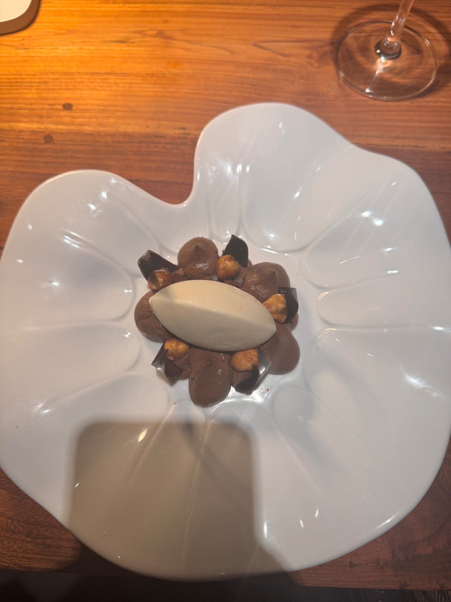 Chocolate and hazelnut dessert with caramelised hazelnuts and chocolate shards at Avista restaurant, Funchal, Madeira
