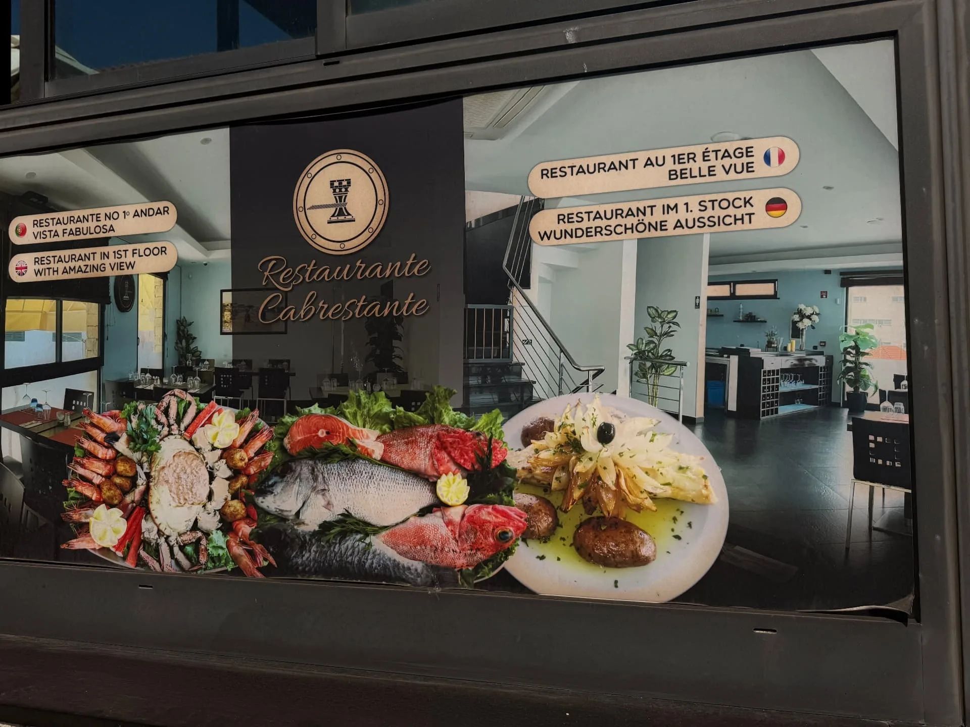 Restaurante Cabrestante window sign, Caniçal