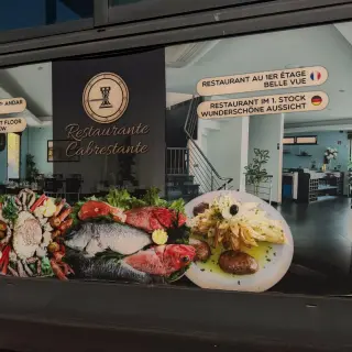 Restaurante Cabrestante window sign, Caniçal