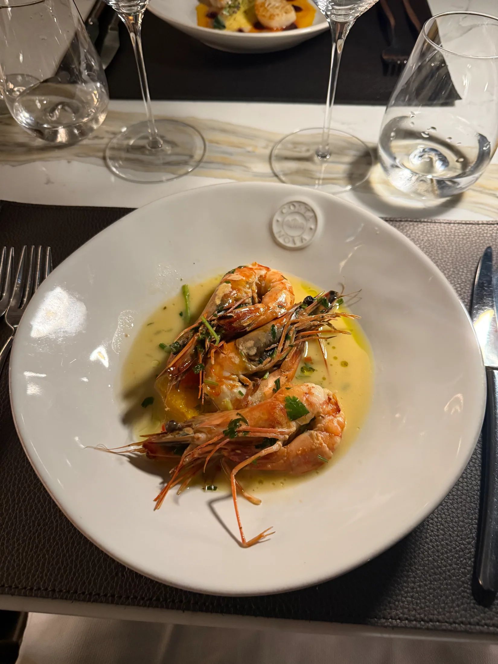 Tiger Prawns, Sautéed with garlic, orange and grapefruit