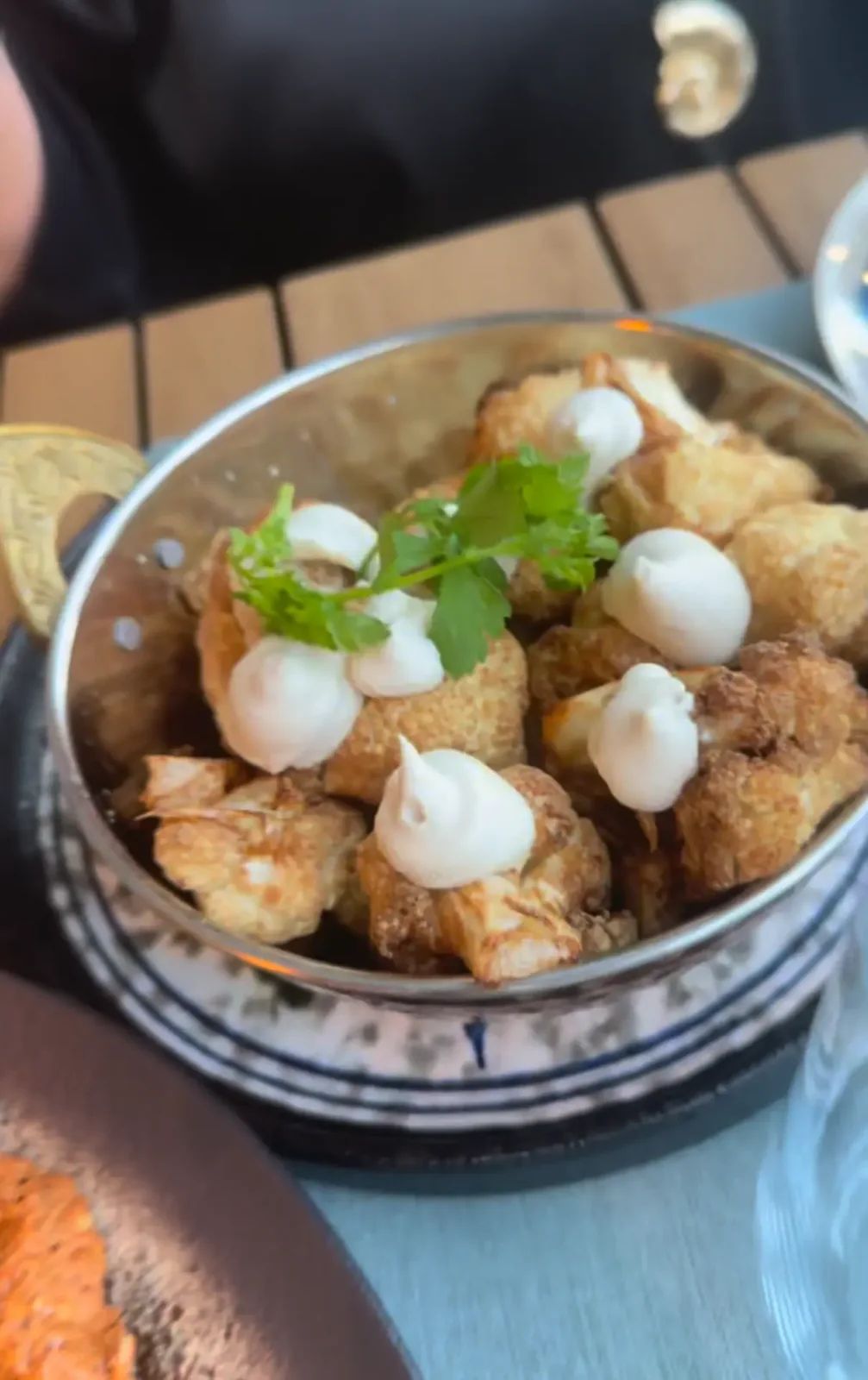 Crispy fried cauliflower with whipped tahini at Zaytun Funchal
