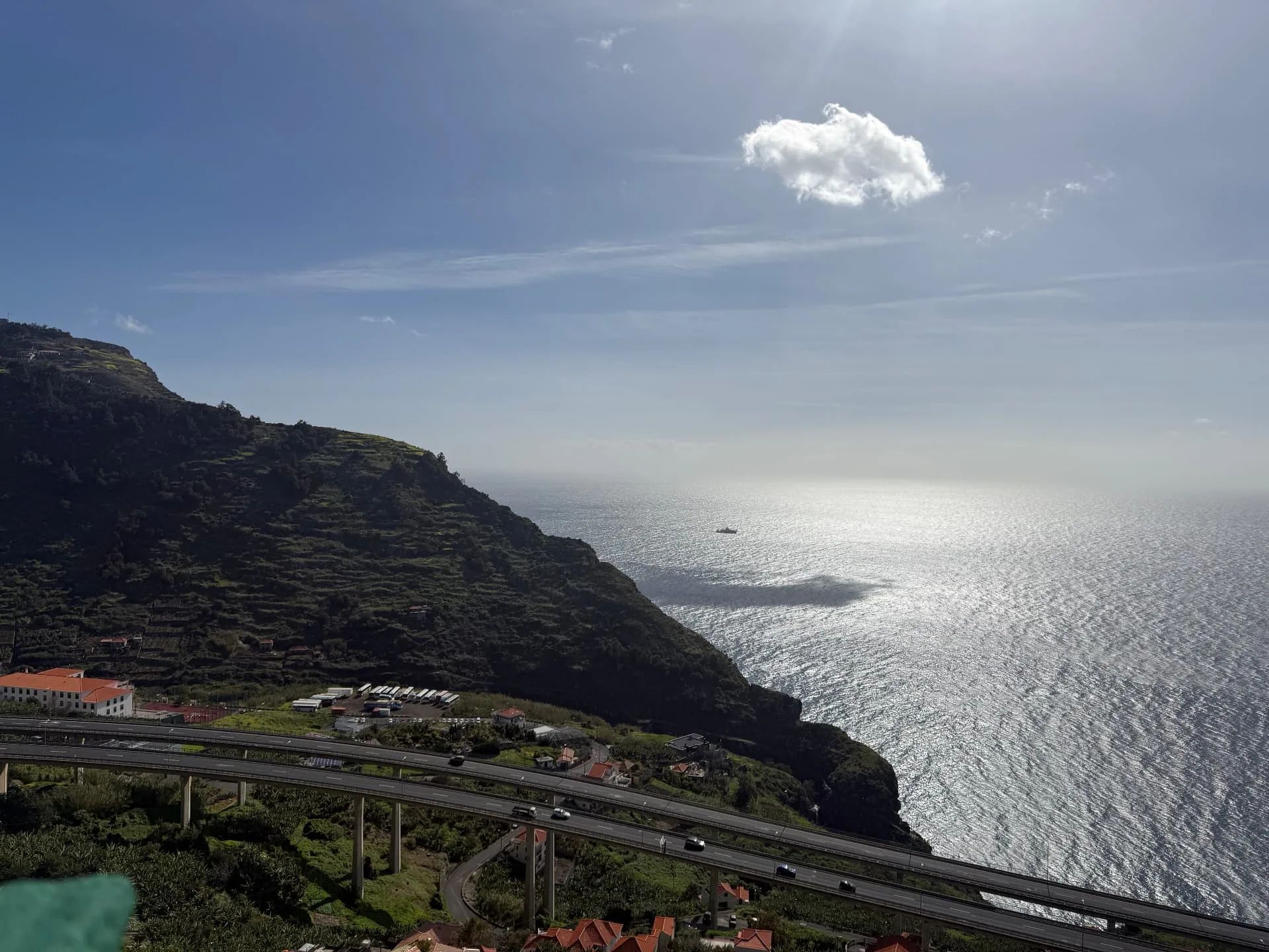 View from Campanário over the expressway viaduct, the headland and the Atlantic