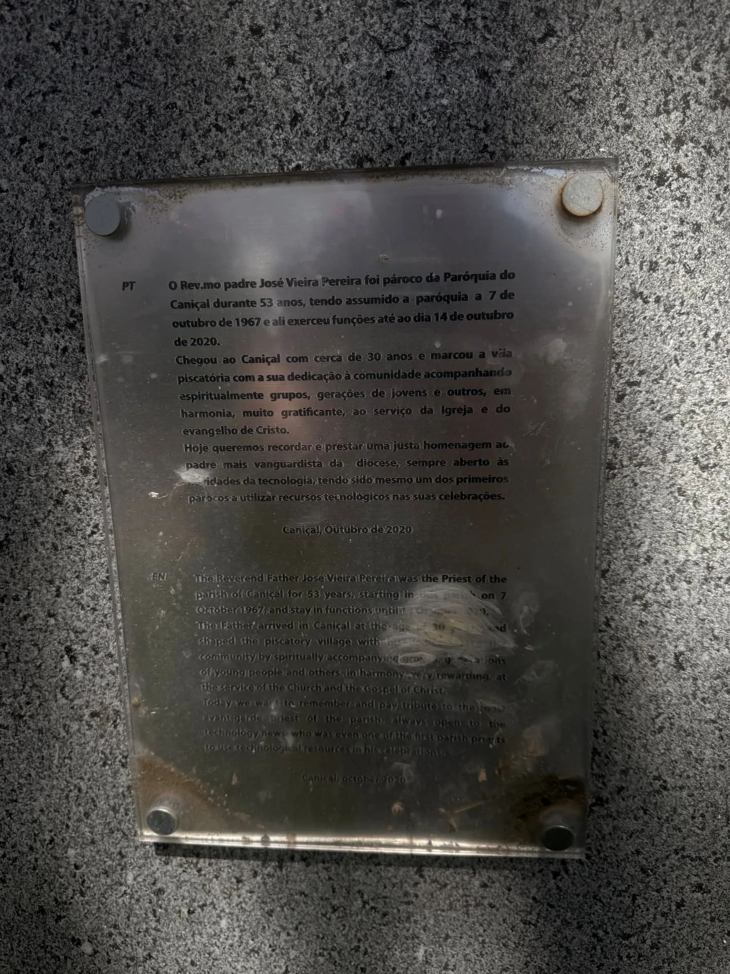 Placa ao Padre José Vieira Pereira