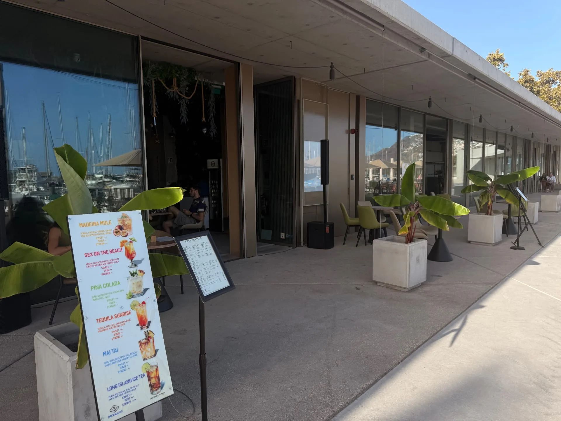 BrunchVille and the row of new marina units in Funchal