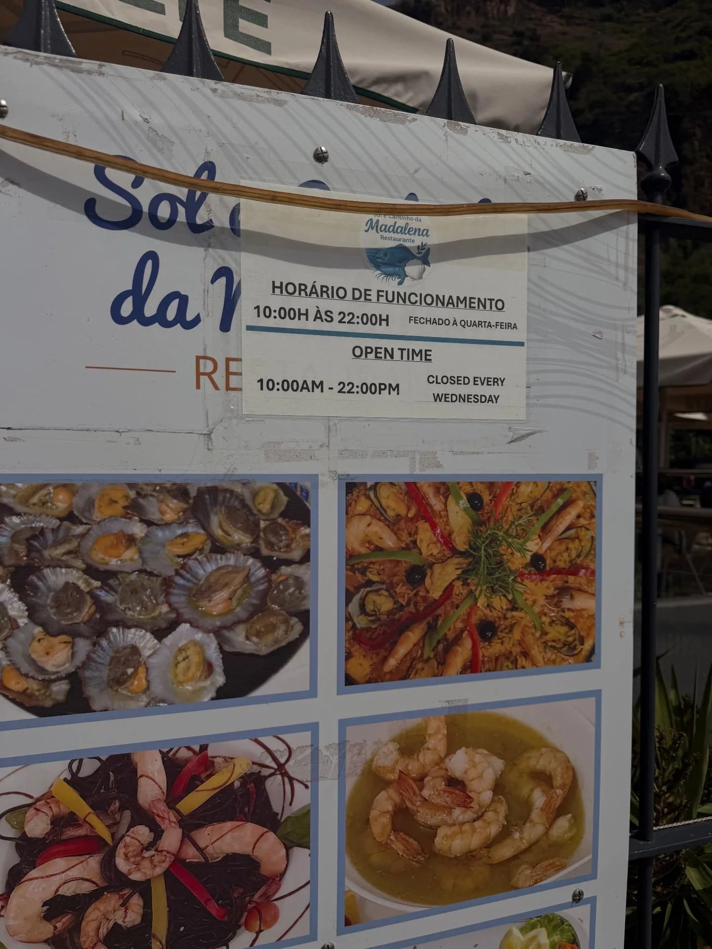 Aviso de horário do restaurante Sol e Cantinho da Madalena